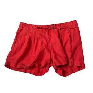 MM Couture By Miss Me Red Shorts Linen Pocket Zip Up Cuffed Belted Size Medium